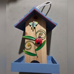 Decorative Wooden Bird Feeder Boho Cute Spring & Summer Bird Feeder Ladybug